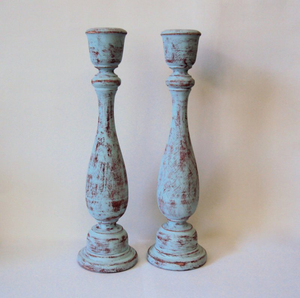 เชิงเทียนไม้เชิงเทียนสีฟ้าย้อนยุคสำหรับบ้านไร่ตกแต่งโต๊ะคริสต์มาส - Product Image 1