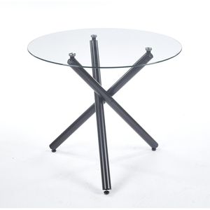 Tavolo da Pranzo Moderno Rotondo in Vetro Temperato con Gambe in Metallo Nero Salvaspazio per Cucina o Soggiorno - Product Image 4