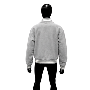 MEN'S <b>SILVER</b> COLLEGE LETTERMAN VARSITY BOMBER <b>JACKET</b> FOR MEN COLLECTION FASHIONABLE Collar Button Closure Solid Color Casual Aut - Product Image 2