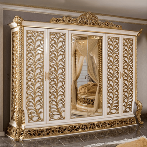 Elegante Armario Barroco Clásico de Caoba con Tallados en Dorado Marfil, Armario con Puertas de Espejo, Muebles de Dormitorio de Lujo, Personalizado OEM - Product Image 6