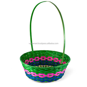 Colorful Woven Bamboo <b>Gift</b> <b>Basket</b> Single Handle Criss-Cross Storage <b>Basket</b> for <b>Easter</b> Party Favors - Product Image 2