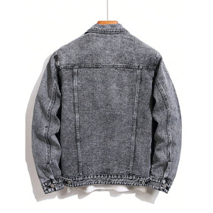 Veste en jean décontractée pour homme, saison automne, effet vieilli, délavé à l'acide et à la pierre, 100% coton, fermeture boutonnée, service OEM - Product Image 1