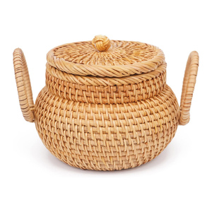 Natural <b>braided</b> rattan box basket with lids stylish storage jars for home decor <b>accessories</b> - Product Image 2