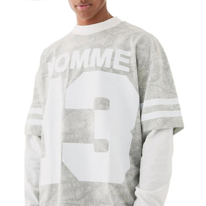 Custom DTG Printed Retro Double Layer Polyester/Cotton Knitted Oversized Neck Long Sleeve Winter Men's <b>Y2K</b> T-<b>Shirt</b> - Product Image 6
