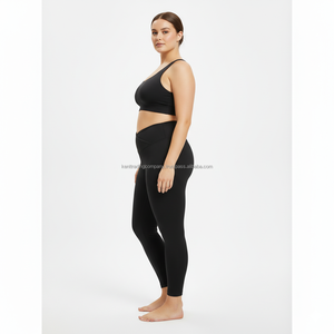 Plus Size Women Solid Front Yoga Set High Waist Leggings Sports <b>Bra</b> Gym Workout Stretch Fitness Activewear Quick Dry Breathable - Product Image 3