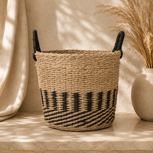 Luxury Quality Set of 3 Tall Natural Woven Seagrass <b>Storage</b> <b>Baskets</b> with Bin Handles for Home Laundry <b>Toy</b> Organizer - Product Image 6