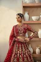 Lehenga Choli en soie rouge avec broderie dorée, longueur au sol, tenue de mariage traditionnelle pour femmes, style Inde Pakistan