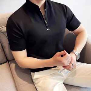 Chemise moderne pour homme anti-rides en tricot imprimé à demi-zip, manches courtes, style décontracté urbain - Product Image 3