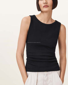 Camisetas sin mangas sencillas con cuello redondo para mujer, camiseta sin mangas de longitud media de tela de LICRA de algodón, logotipo de diseño personalizado, estilo en blanco - Product Image 1