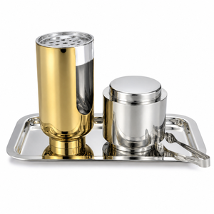 Juego de quemador de incienso Mabkhara de metal con pinzas y tapa en bandeja, acabado en oro y plata, soporte de aromaterapia para uso en interiores. - Product Image 5