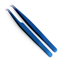 Pinzas Profesionales para Extensión de Pestañas, Hechas en Pakistán, Personalizables, con Puntas Afiladas a 45 Grados, Color Azul, 6mm, Acero Inoxidable