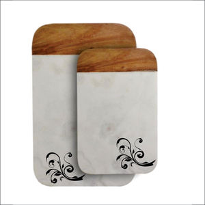 Planche à découper en marbre et bois avec incrustation papillon, plateau de service en pierre et bois mélangés pour fromages et charcuteries, idéal pour la cuisine domestique - Product Image 2