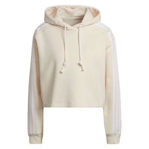 Sweat-shirt à capuche court personnalisé pour femme, blanc cassé, avec bandes latérales, coupe ample, style streetwear, idéal pour le sport et la gym - Product Image 6