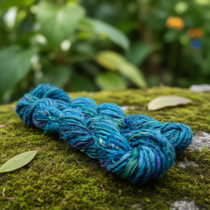 Fil de ruban torsadé en soie de sari recyclée bleu océan 0,5 pouce 40m par 100g Fil à tisser artisanal - Product Image 3
