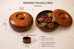 Natural Wooden Masala <b>Box</b> With Spoon And Partition Design For Indian Spice <b>Storage</b> And Kitchen Organization - Product Image 6