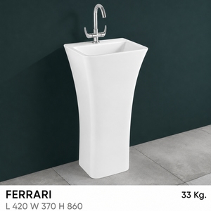Lavabo de Pedestal Rectangular de Una Pieza, Montado en el Suelo, con Grifo Monomando, Diseño Contemporáneo, Cromado Brillante, con Desagüe - Product Image 3