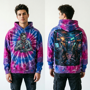 Sudadera con Capucha Tie Dye Personalizada para Hombre, Diseño Retro Arcade Zombie, Sudadera Gráfica de Estilo Urbano, Fabricante de Ropa - Product Image 1