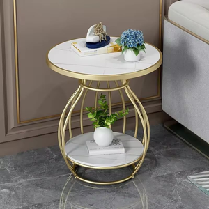 Bedside Sofa Corner <b>Table</b> with <b>Storage</b> Shelf Modern Coffee <b>Table</b> for Living Room Bedroom Apartment Metal Frame with Wooden Top - Product Image 3