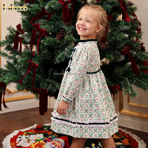 Filles automne vacances brodé A-ligne robe velours noeud-100% coton écologique respirant ODM OEM vente en gros enfants vêtements - Product Image 1