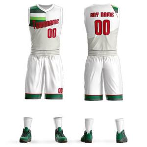 Ensemble d'uniformes de basketball personnalisés sublimés, maillot sans manches en mesh à col en V, short vert respirant, nom de l'équipe - Product Image 2