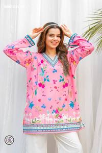 Conjunto de Kurta y Pantalón Corto con Abertura Lateral, Diseño Moderno, Rayón Slub con Estampado Floral, Moda Femenina, Fabricante, Proveedor Indio - Product Image 5