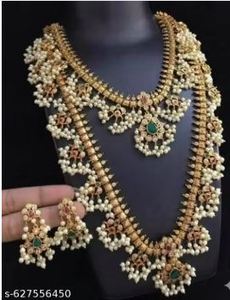 High Quality Women's Traditional South Indian Temple Ethnic Bridal Set Alloy Gold Plated Zircon Flower Design Party Wedding <b>Gift</b> - Product Image 2