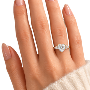 Bague de fiançailles en or massif 10K 14K 18K avec cinq diamants de laboratoire en forme de cœur, alliance Art Déco, cadeau d'amour - Product Image 5