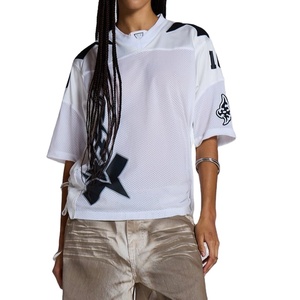 Camiseta de fútbol americano de malla para mujer, corte holgado, cuello en V, diseño de paneles, estampado por sublimación, logotipo personalizado, poliéster - Product Image 1