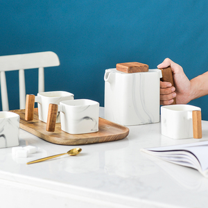 Luxury Ceramic <b>Tea</b> <b>Set</b> With Modern Marble Pattern Elegant <b>Tea</b> Cups Stylish Teapot Decorative Serving Tray <b>Sugar</b> Bowl - Product Image 4