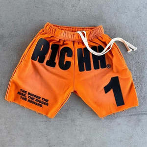 Shorts pour hommes en broderie 3D, style streetwear moderne, en nylon doux, pour l'été, décontractés, taille élastique, séchage rapide, couleur unie - Product Image 6