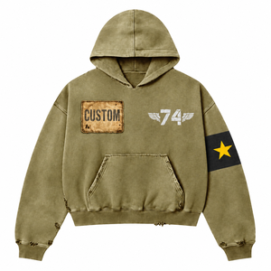 Sweat-shirt à capuche vert olive pour homme, style oversize, manches décontractées, vêtement d'automne, 100% coton French Terry 350g, imprimé en sérigraphie - Product Image 1