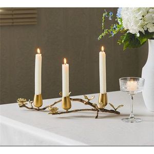 Supports à bougies en verre à 3 niveaux avec base en bois et métal doré, centre de table en métal pour décoration intérieure - Product Image 6
