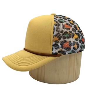 Premium Embroidered Bulk High Quality 5 Panel <b>Leopard</b> <b>Printed</b> Mesh Adjustable All-Season Outdoor Beach Casual Custom Trucker - Product Image 1