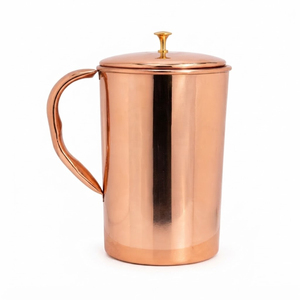 Pichet à eau de luxe en cuivre pur avec couvercle à bouton en laiton, motif diamant en relief, artisanal, carafe ayurvédique en cuivre pour service hôtelier et usage domestique - Product Image 3
