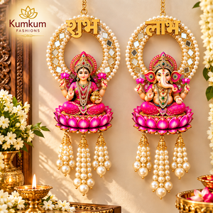 Pearl mirror Shubh Labh Laxmi Ganesh Wall & Door Hanging Indian Handmade Diwali Pooja Wedding Temple Home Decor Festive <b>Favors</b> - Product Image 3