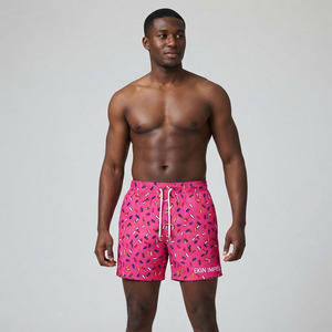 Ekin Impex <b>Men's</b> Pink Solid Front Logo Board Shorts Quick Dry Drawstring Casual Swim <b>Trunks</b> - Product Image 3