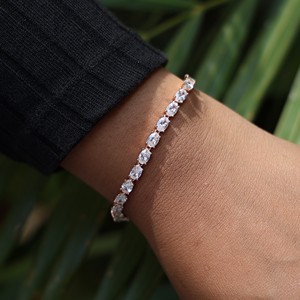 Pulsera de tenis Mansi Gold Premium personalizada de plata de ley 925 con diamantes de corte ovalado |   Joyería Fina Certificada de 17.52ct |   Unisex OEM/ODM - Product Image 2