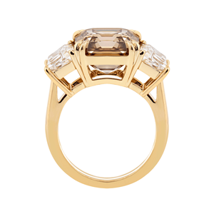 Champagne 7ct Asscher Cut Lab Diamond Ring with Trapeze Side <b>Stones</b> Solid 18K Gold Double Claw Prong Anniversary Ring Jewelry - Product Image 4