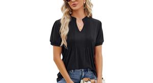 Camiseta de Mujer con Cuello en V y Mangas Abullonadas, Color Morado, Estilo Casual, Holgada, Transpirable, para Primavera/Verano - Product Image 2