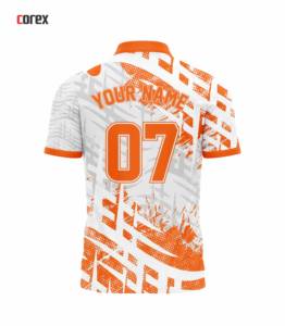 Maillot de bowling décontracté en polyester orange vif personnalisable, avec fermeture éclair, nom et numéro d'équipe, impression par transfert thermique, séchage rapide, pour le sport - Product Image 2
