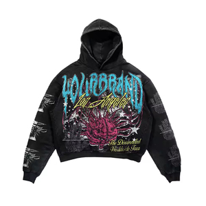 Conjunto de Sudadera y Pantalón de Felpa de Algodón Premium de 2 Piezas, Estilo Urbano Oversize con Hombros Caídos, Sudadera con Capucha Bordada con Estampado Gráfico Personalizado, Unisex - Product Image 5