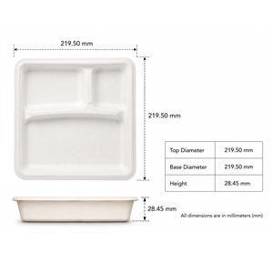 ถาดอาหารแบบใช้แล้วทิ้งขนาด 10 นิ้ว ทำจากชานอ้อย แบ่งช่องได้ ย่อยสลายได้ ใช้สำหรับอาหารแบบกลับบ้าน สีขาว ใช้กับช่องแช่แข็งได้ แข็งแรง ทนทาน เหมาะสำหรับงานแต่งงานและงานเลี้ยง - Product Image 2