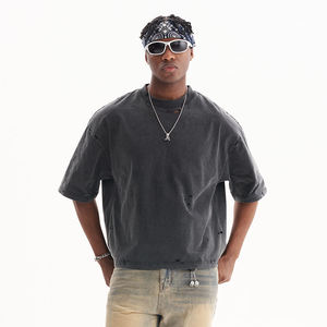 T-shirts pour hommes décontractés et respirants à manches courtes, imprimés à motif uni, effet délavé, de haute qualité, pour l'été - Product Image 4