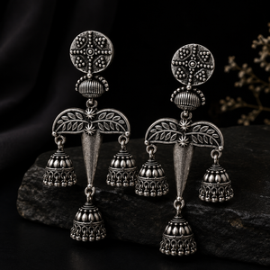 Bulk Order Oxidized <b>Silver</b> Plated <b>Drop</b> <b>Earrings</b> with Ethnic Design from Rajasthan Women's Anniversary Gift Wholesale Supplier - Product Image 5