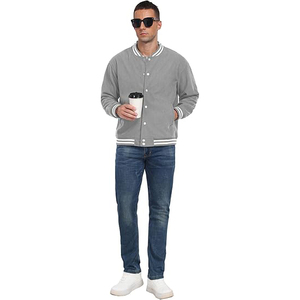 Veste universitaire en cuir pour homme avec capuche intégrée en mélange de laine, style baseball, streetwear - Product Image 2
