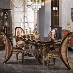 Luxury Traditional Antique Style Solid Wood Dining Room Furniture Set Classic Dining <b>Table</b> Upholstered Chair <b>Buffet</b> Cabinet - Product Image 3