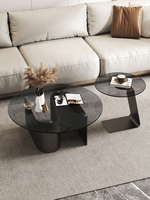Table basse ronde en verre trempé, table d'appoint de luxe légère en pierre, table basse moderne en acier au carbone pour salon