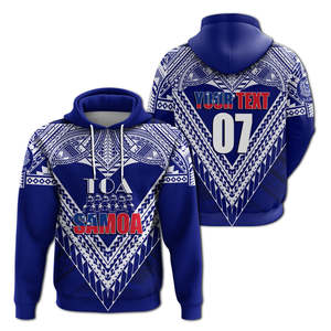 เสื้อฮู้ดดี้ผู้ชาย Toa Samoa สีน้ำเงินล้วน ผ้าทอระบายอากาศได้ดี เป็นมิตรกับสิ่งแวดล้อม ทรงปกติ สวมใส่สบาย มีกระเป๋า พร้อมลายตัวเลข - Product Image 1
