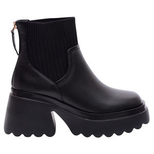 Bottines à plateforme noires pour femmes, 8,5 cm, tige en tricot côtelé, talon épais - Product Image 4