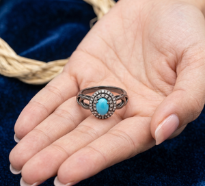 Handmade Vintage 925 Sterling Silver <b>Ring</b> Oval Turquoise Gemstone Diamond December Birthstone for Certified Unisex Party Wedding - Product Image 5
